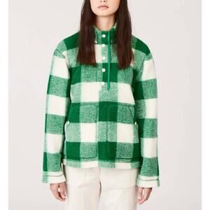 Tilley Plaid Popover Fleece Sweatshirt Sweater Jacket Green White Fleece XL